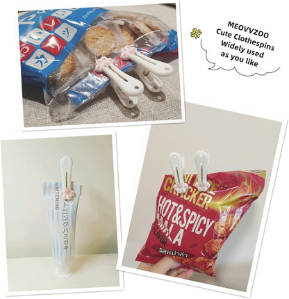 Plastic Clothespins Laundry Clothes Pins-24 Pack, Traceless Clothes Pegs, Bag Clips, Food Package Clip, with Cute Cat Claw Pattern
