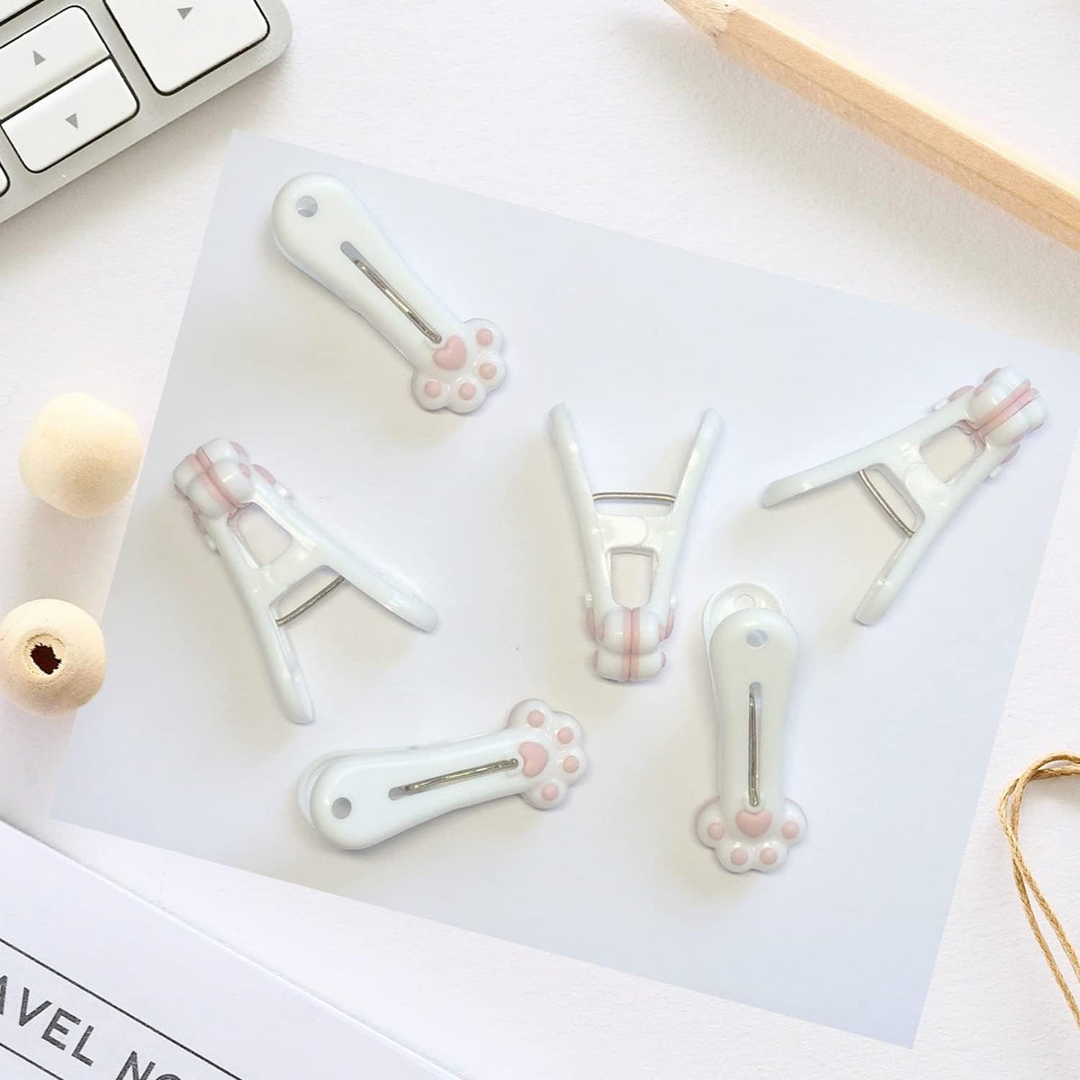 Plastic Clothespins Laundry Clothes Pins-24 Pack, Traceless Clothes Pegs, Bag Clips, Food Package Clip, with Cute Cat Claw Pattern