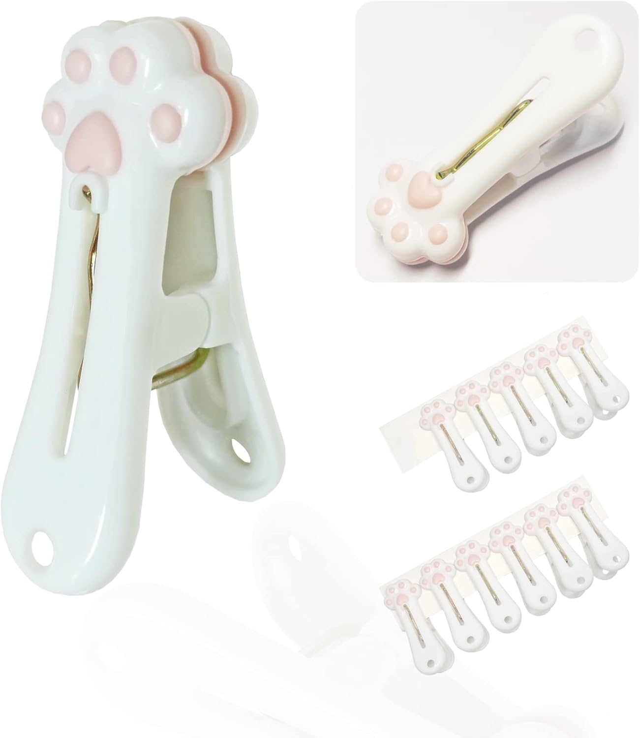 Plastic Clothespins Laundry Clothes Pins-24 Pack, Traceless Clothes Pegs, Bag Clips, Food Package Clip, with Cute Cat Claw Pattern