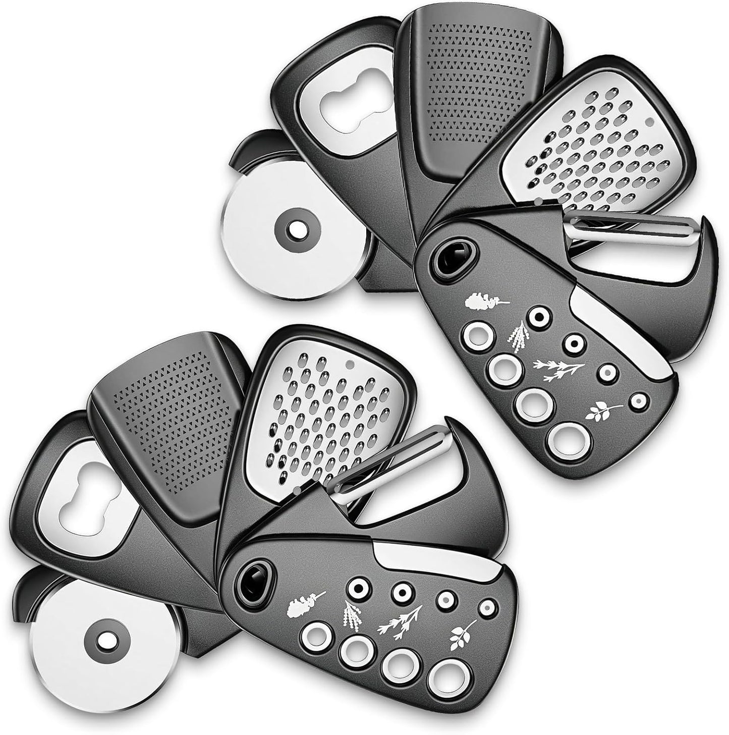 Kitchen Gadgets Set 6 Pieces, Space Saving Cooking Tools Kitchen Accessories-Garlic Grinder, Cheese Grater, Vegetable Peeler, Pizza Cutter, Herb Stripper, Bottle Opener, Gadgets Gift Set (Red)
