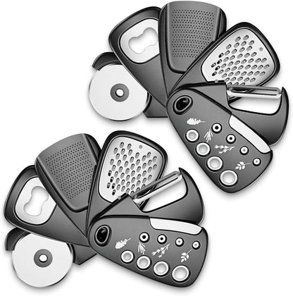 Kitchen Gadgets Set 6 Pieces, Space Saving Cooking Tools Kitchen Accessories-Garlic Grinder, Cheese Grater, Vegetable Peeler, Pizza Cutter, Herb Stripper, Bottle Opener, Gadgets Gift Set (Red)