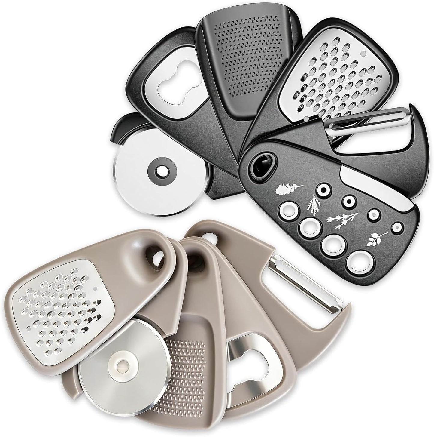 Kitchen Gadgets Set 6 Pieces, Space Saving Cooking Tools Kitchen Accessories-Garlic Grinder, Cheese Grater, Vegetable Peeler, Pizza Cutter, Herb Stripper, Bottle Opener, Gadgets Gift Set (Red)