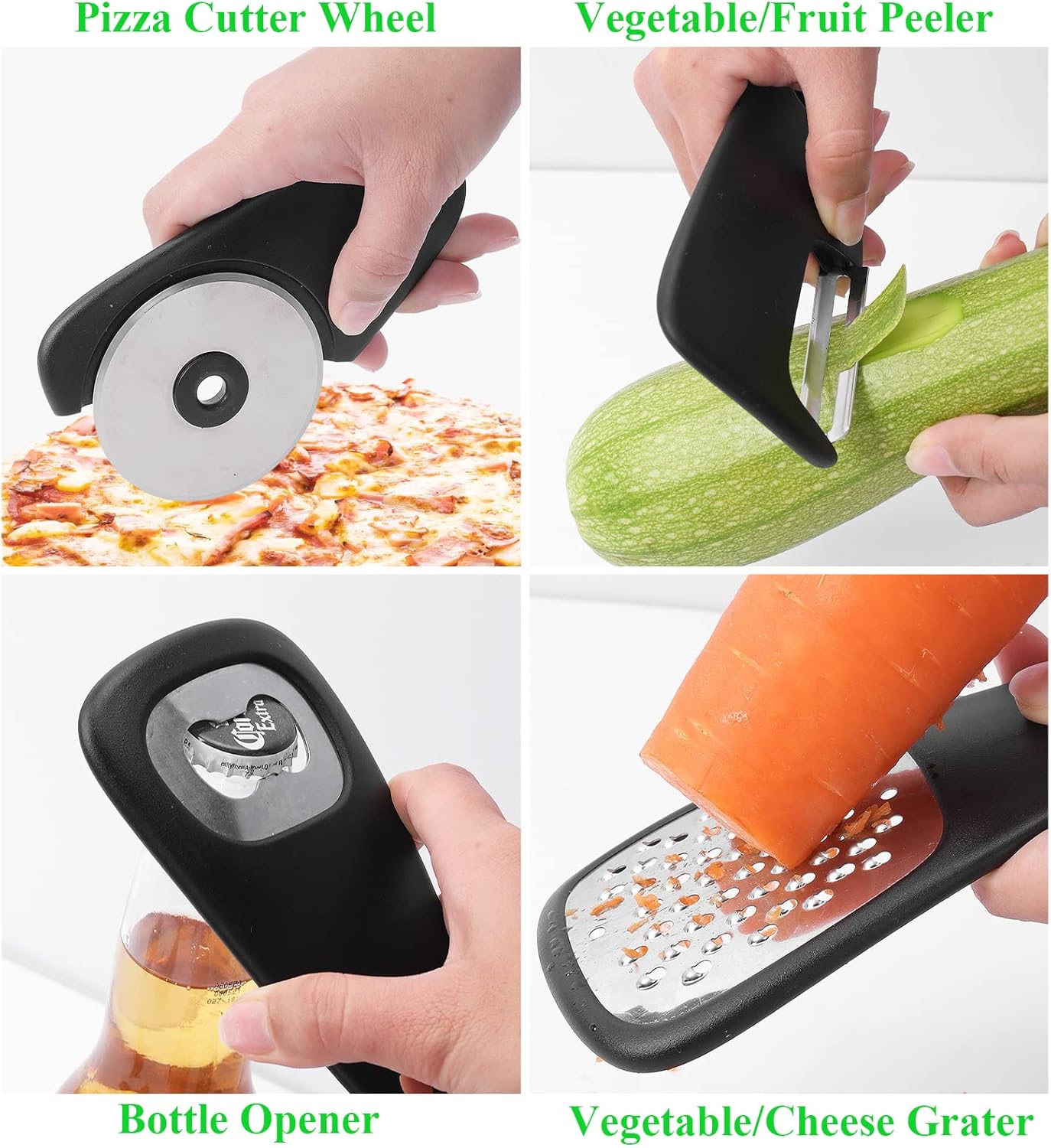 Kitchen Gadgets Set 6 Pieces, Space Saving Cooking Tools Kitchen Accessories-Garlic Grinder, Cheese Grater, Vegetable Peeler, Pizza Cutter, Herb Stripper, Bottle Opener, Gadgets Gift Set (Red)