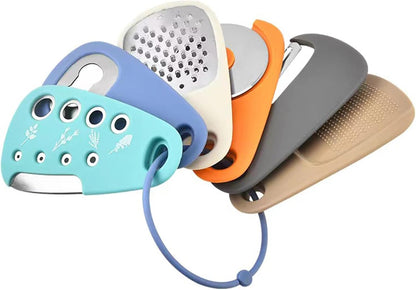 Kitchen Gadgets Set 6 Pieces, Space Saving Cooking Tools Kitchen Accessories-Garlic Grinder, Cheese Grater, Vegetable Peeler, Pizza Cutter, Herb Stripper, Bottle Opener, Gadgets Gift Set (Red)
