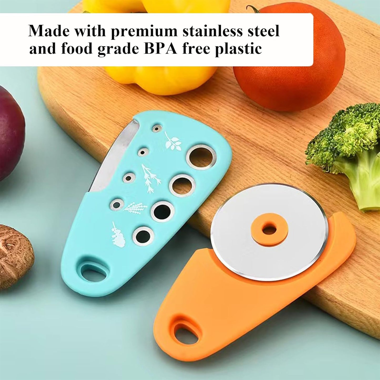 Kitchen Gadgets Set 6 Pieces, Space Saving Cooking Tools Kitchen Accessories-Garlic Grinder, Cheese Grater, Vegetable Peeler, Pizza Cutter, Herb Stripper, Bottle Opener, Gadgets Gift Set (Red)