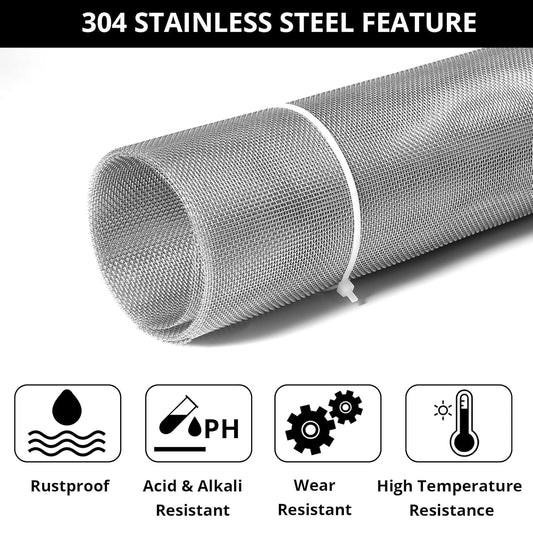 2 Rolls - 304 Stainless Steel Woven Wire Mesh, 20 Mesh Air Vent Mesh 12”x45”(31cm x 115cm) 1MM Hole Metal Mesh Sheet for Home and Garden, Animal Cage Net Mesh,Window Mesh