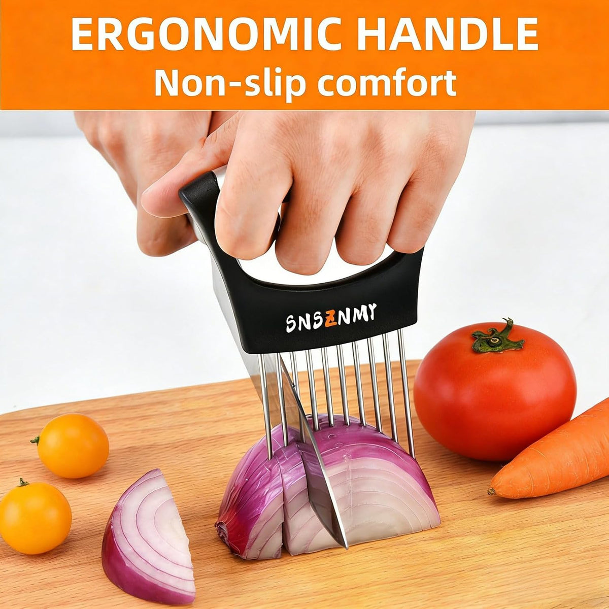 Onion Holder for Slicing, Upgrade Stainless Steel Onion Slicer Holder Lemon Slicer Vegetable Cutter, Assistant Tool for Slicing Fruit, Potato, Tomato and Meat