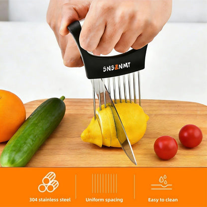 Onion Holder for Slicing, Upgrade Stainless Steel Onion Slicer Holder Lemon Slicer Vegetable Cutter, Assistant Tool for Slicing Fruit, Potato, Tomato and Meat