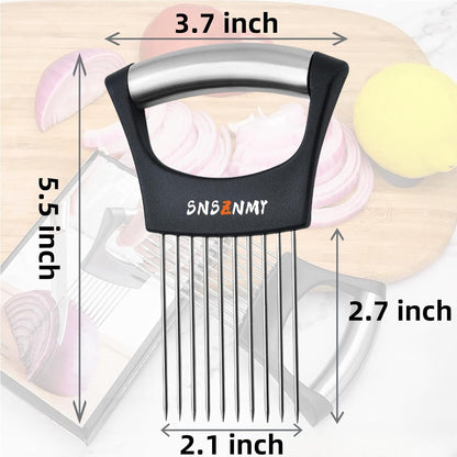 Onion Holder for Slicing, Upgrade Stainless Steel Onion Slicer Holder Lemon Slicer Vegetable Cutter, Assistant Tool for Slicing Fruit, Potato, Tomato and Meat