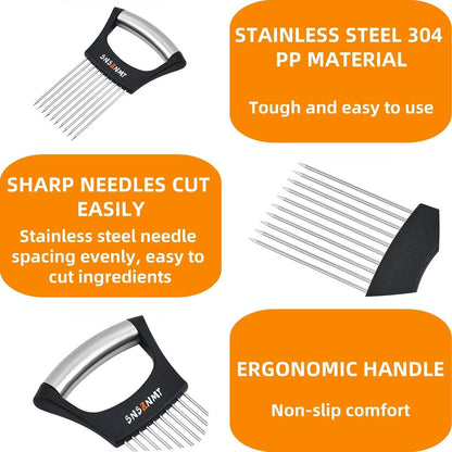 Onion Holder for Slicing, Upgrade Stainless Steel Onion Slicer Holder Lemon Slicer Vegetable Cutter, Assistant Tool for Slicing Fruit, Potato, Tomato and Meat