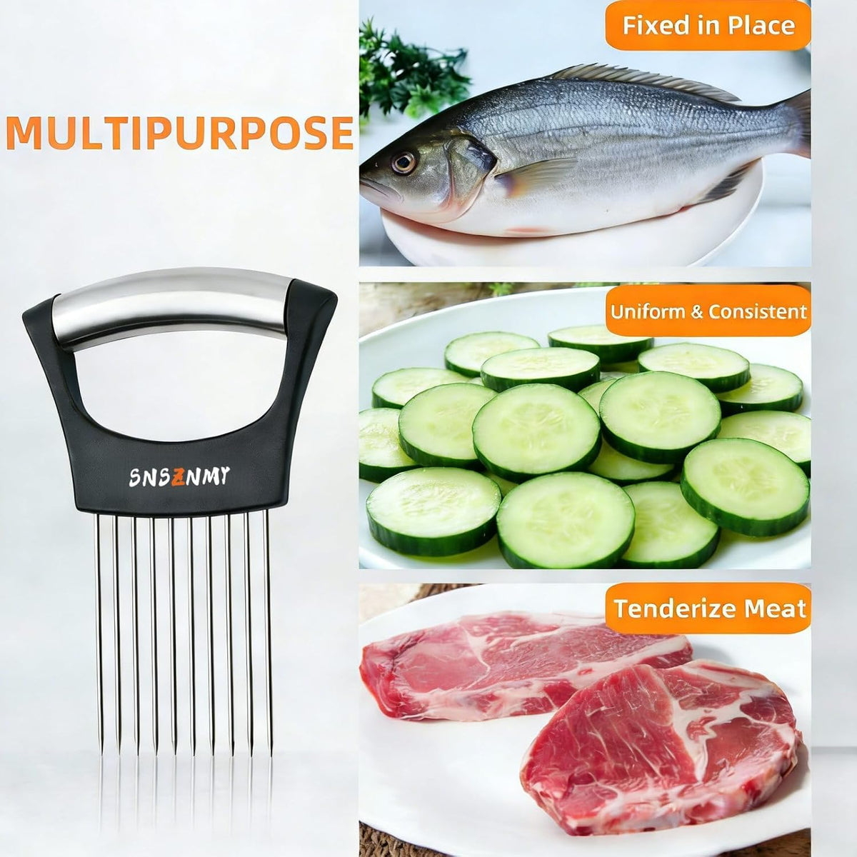 Onion Holder for Slicing, Upgrade Stainless Steel Onion Slicer Holder Lemon Slicer Vegetable Cutter, Assistant Tool for Slicing Fruit, Potato, Tomato and Meat
