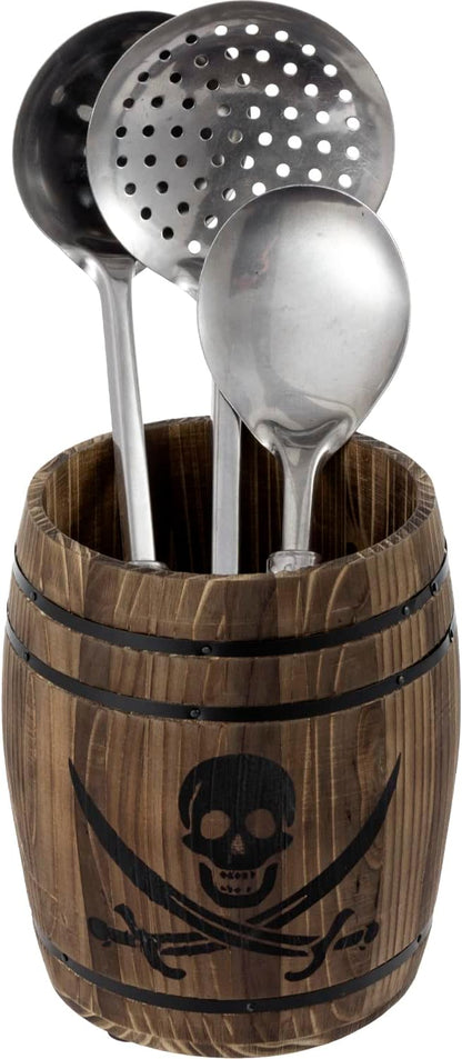 MyGift Wine Barrel Design Kitchen Utensil Crock, Vintage Rustic Burnt Wood Cooking Tool Holder | Vintage Farmhouse Style Cooking Tool Storage Holder for spatulas, spoons, whisks, and accessories, Countertop Organizer