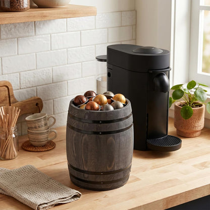 MyGift Wine Barrel Design Kitchen Utensil Crock, Vintage Rustic Burnt Wood Cooking Tool Holder | Vintage Farmhouse Style Cooking Tool Storage Holder for spatulas, spoons, whisks, and accessories, Countertop Organizer