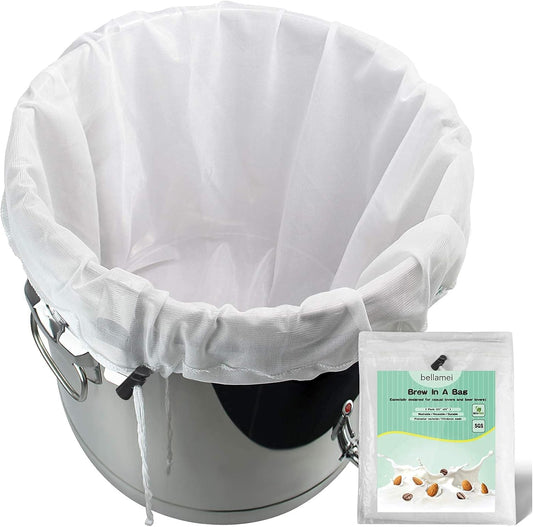 Brew Bags Extra Large Reusable 2 Pack 250 Micron Fine Mesh Bag for Fruit Cider Apple Grape Wine Press Drawstring Straining Brew in a Bag (2 pack-22"×26")