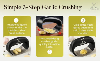 ® Stainless Steel Garlic Press Rocker – Effortless Garlic Crusher & Mincer with Ergonomic Grip | Rust-Proof, Dishwasher Safe Garlic Tool for Home & Kitchen