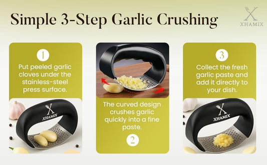 ® Stainless Steel Garlic Press Rocker – Effortless Garlic Crusher & Mincer with Ergonomic Grip | Rust-Proof, Dishwasher Safe Garlic Tool for Home & Kitchen