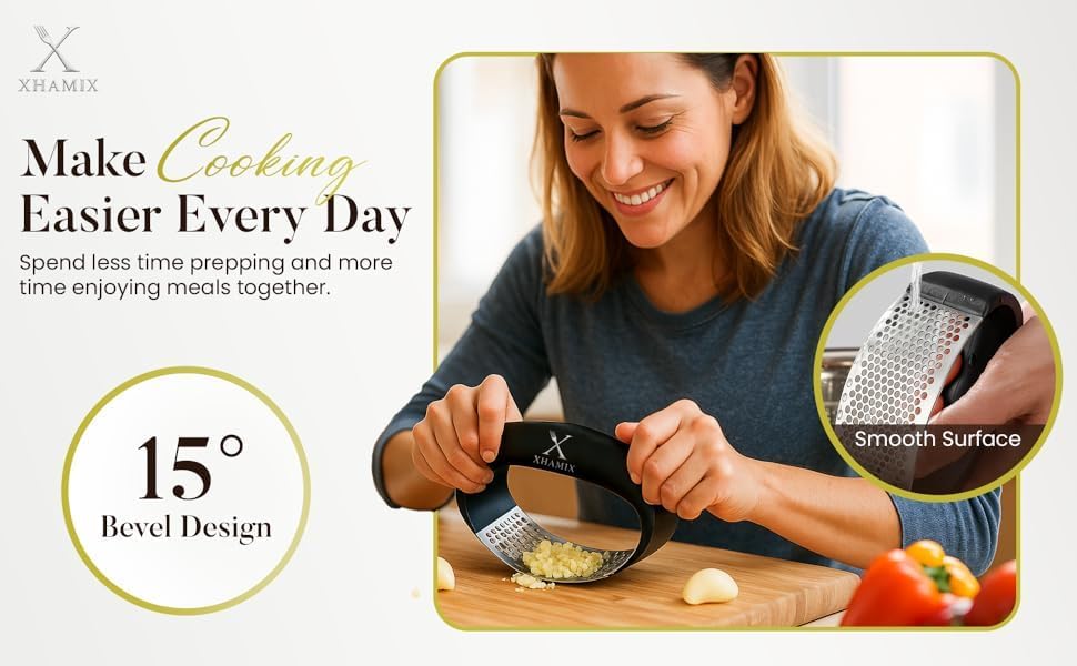 ® Stainless Steel Garlic Press Rocker – Effortless Garlic Crusher & Mincer with Ergonomic Grip | Rust-Proof, Dishwasher Safe Garlic Tool for Home & Kitchen