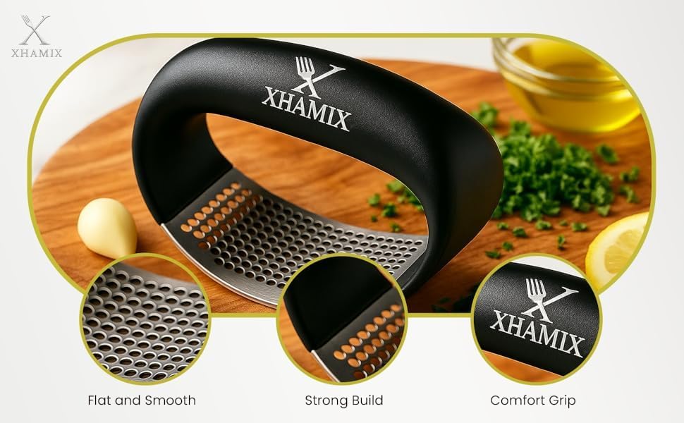 ® Stainless Steel Garlic Press Rocker – Effortless Garlic Crusher & Mincer with Ergonomic Grip | Rust-Proof, Dishwasher Safe Garlic Tool for Home & Kitchen