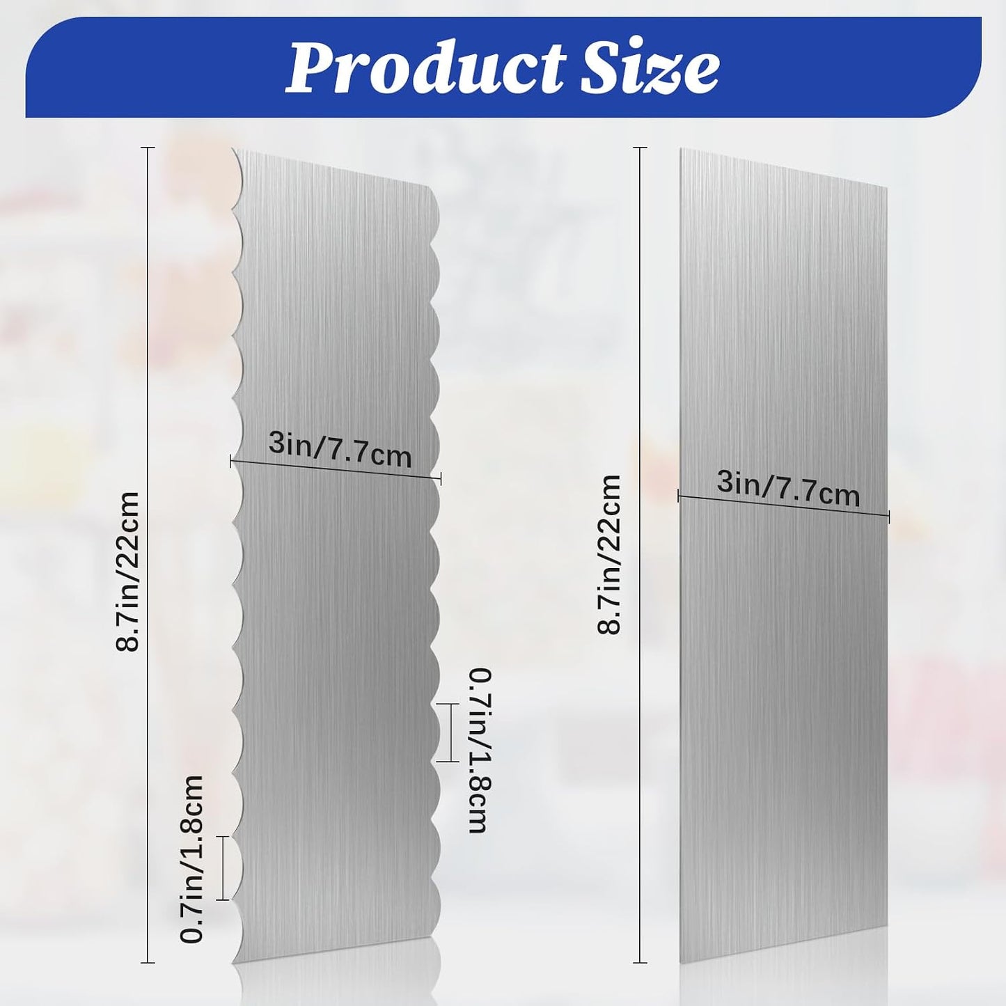 2 Pcs Stainless Steel Cake Scraper, 8.6-inch Double Sided Patterned Edge Stripe Edge Smoother Scraper, Cake Decorating Comb Metal Cake Scraper for Butter Mousse Cream Decoration