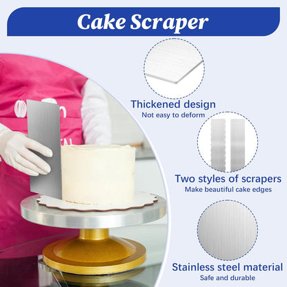 2 Pcs Stainless Steel Cake Scraper, 8.6-inch Double Sided Patterned Edge Stripe Edge Smoother Scraper, Cake Decorating Comb Metal Cake Scraper for Butter Mousse Cream Decoration
