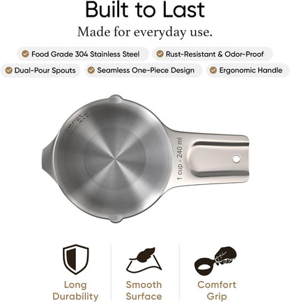 Color Up 2 Cup Measuring Cup, 480ml Stainless Steel Metal, Easy-Pour Spouts, Engraved Markings, Flat Base, Dishwasher Safe, for Dry and Liquid Ingredients