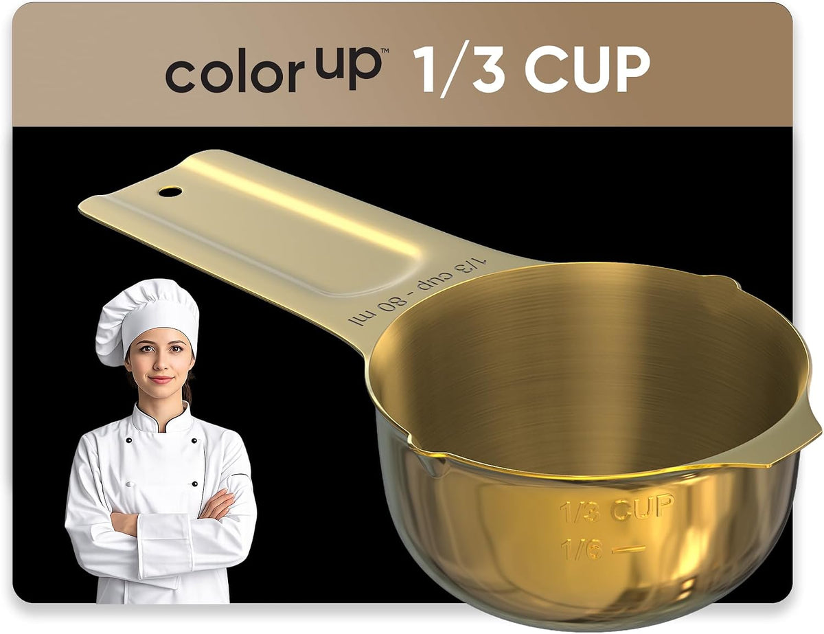 Color Up 2 Cup Measuring Cup, 480ml Stainless Steel Metal, Easy-Pour Spouts, Engraved Markings, Flat Base, Dishwasher Safe, for Dry and Liquid Ingredients