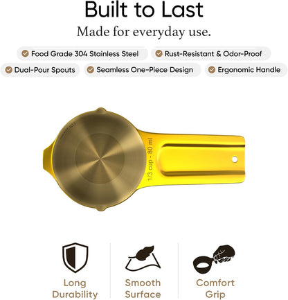 Color Up 2 Cup Measuring Cup, 480ml Stainless Steel Metal, Easy-Pour Spouts, Engraved Markings, Flat Base, Dishwasher Safe, for Dry and Liquid Ingredients