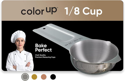 Color Up 2 Cup Measuring Cup, 480ml Stainless Steel Metal, Easy-Pour Spouts, Engraved Markings, Flat Base, Dishwasher Safe, for Dry and Liquid Ingredients
