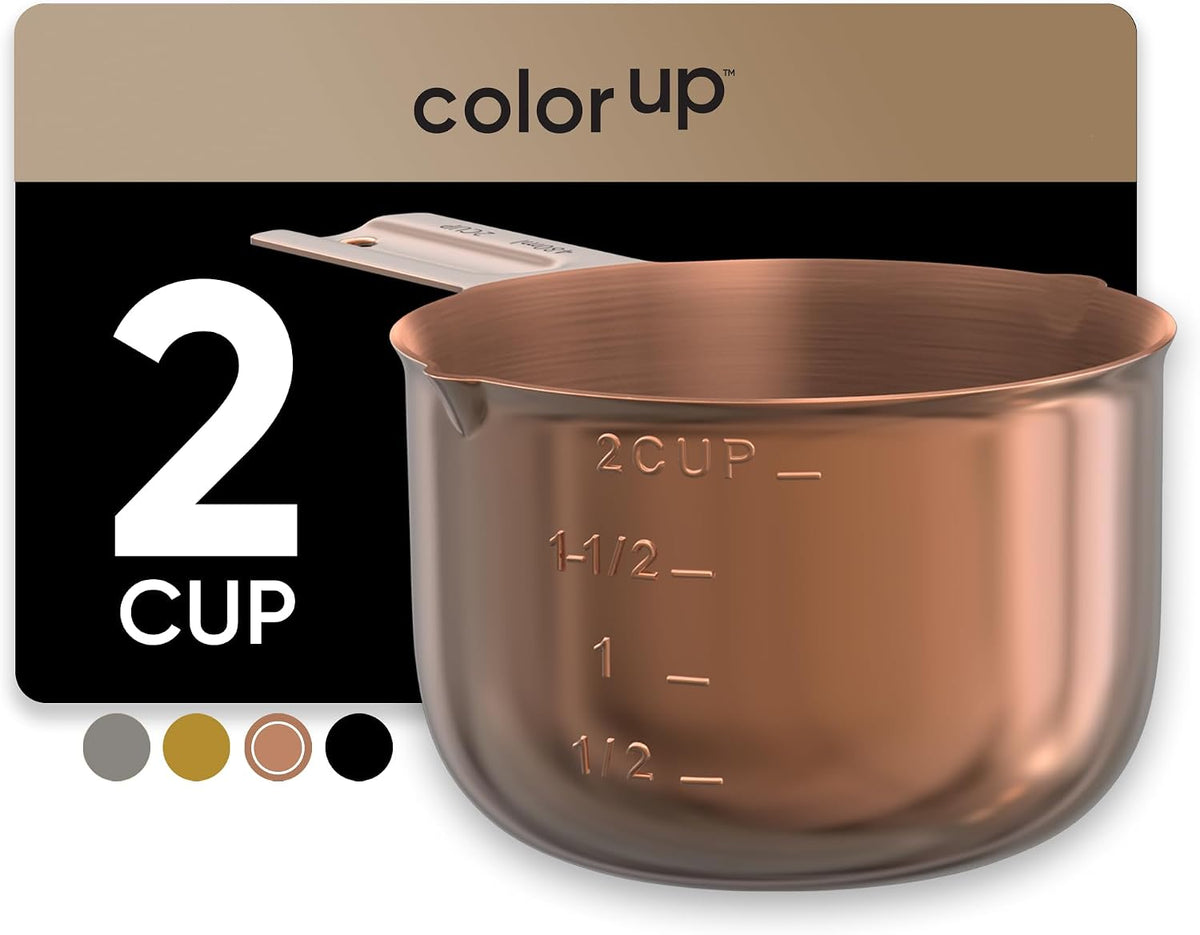 Color Up 2 Cup Measuring Cup, 480ml Stainless Steel Metal, Easy-Pour Spouts, Engraved Markings, Flat Base, Dishwasher Safe, for Dry and Liquid Ingredients