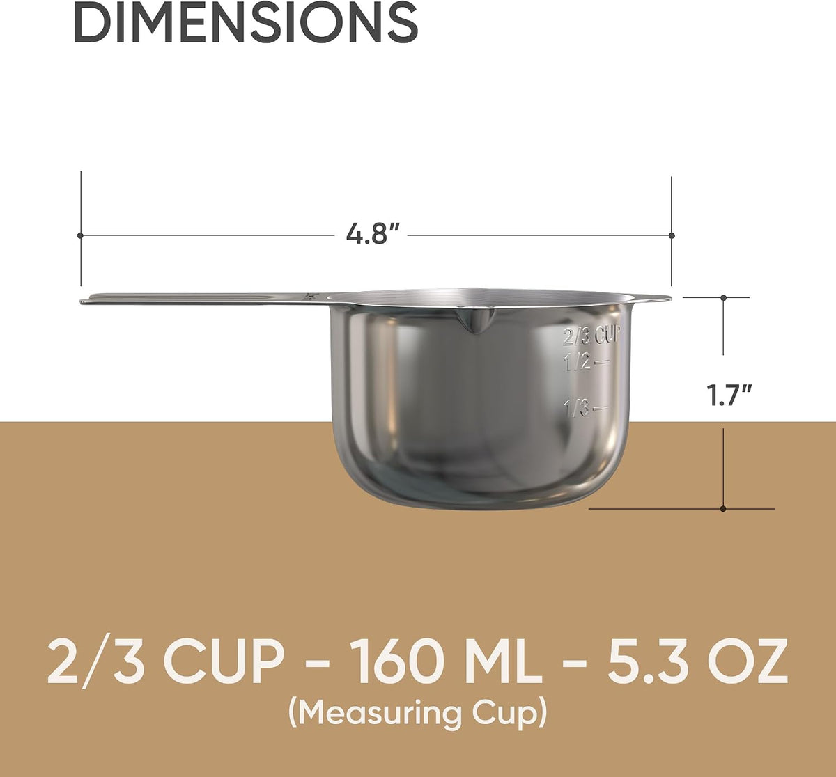Color Up 2 Cup Measuring Cup, 480ml Stainless Steel Metal, Easy-Pour Spouts, Engraved Markings, Flat Base, Dishwasher Safe, for Dry and Liquid Ingredients