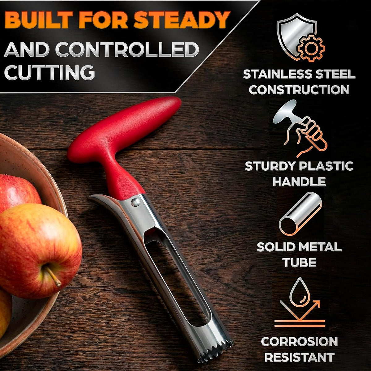 Apple Corer Tool, Stainless Steel Core Remover for Fruit, 7.3 Inches