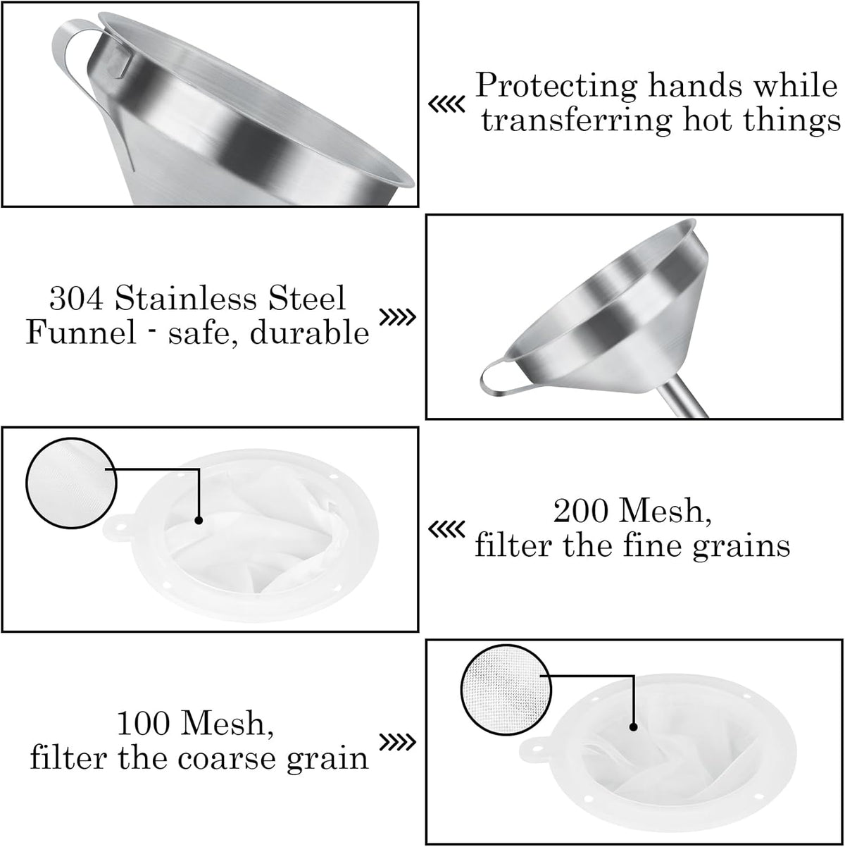 WMKGG 304 Stainless Steel Funnel,Funnels for Kitchen Use Filling Bottles