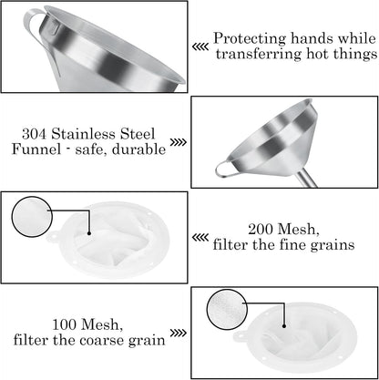 WMKGG 304 Stainless Steel Funnel,Funnels for Kitchen Use Filling Bottles
