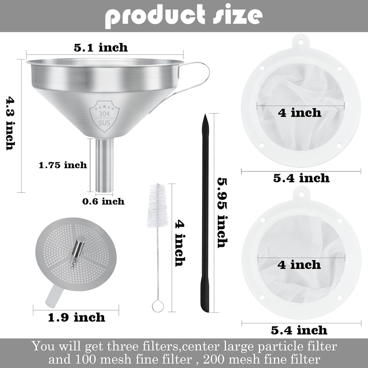 WMKGG 304 Stainless Steel Funnel,Funnels for Kitchen Use Filling Bottles