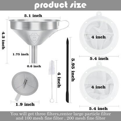 WMKGG 304 Stainless Steel Funnel,Funnels for Kitchen Use Filling Bottles