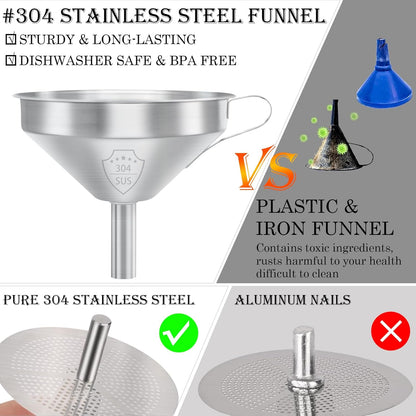 WMKGG 304 Stainless Steel Funnel,Funnels for Kitchen Use Filling Bottles