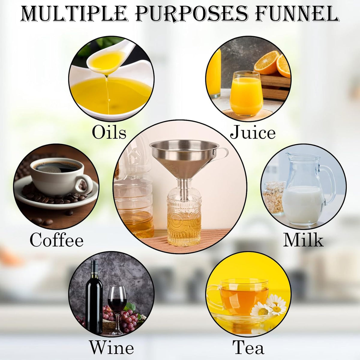 WMKGG 304 Stainless Steel Funnel,Funnels for Kitchen Use Filling Bottles