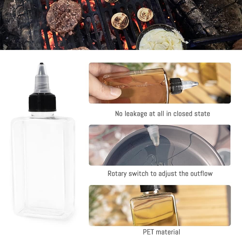 4Pcs Small Oil Dispenser Bottle for Camping, 3.4oz Leak-Proof Squeeze Condiment Bottle with Twist Top Cap, Liquid Condiment Container Dispensing Bottles for Oil Soy Sauce Vinegar