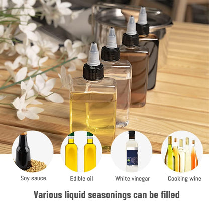4Pcs Small Oil Dispenser Bottle for Camping, 3.4oz Leak-Proof Squeeze Condiment Bottle with Twist Top Cap, Liquid Condiment Container Dispensing Bottles for Oil Soy Sauce Vinegar