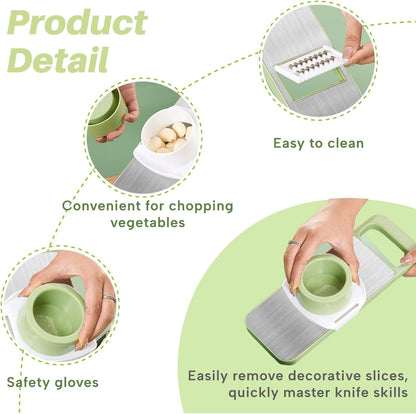 Safe Mandoline Slicer with Slide-On Hand Guard, 2026 Upgraded 6 in 1 Stainless Steel Vegetable Chopper, Multi Blade Potato/Onion/Garlic/Cucumber/Fruit Slicer, Kitchen Grater Food Cutter