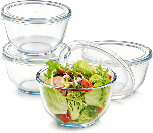 5 Inch Glass Mixing Bowls Set of 4, Round Glass Serving Bowls with Lid for Salad, Pasta, Soup, Cereal-Dishwasher & Microwave & Oven Safe