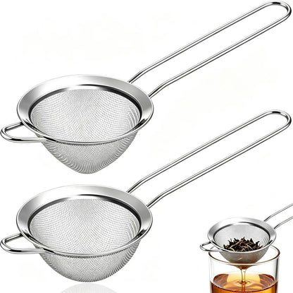 Small Fine Mesh Strainer Set, Stainless Steel Mini Sieve, Bar Strainer for Cocktail, Juice, Coffee, Tea Strainer for Loose Leaf Tea, Mini Sifter for Matcha, Flour, 2 PCS | 3.15 In Mini Strainer, for Cocktails, Loose Tea, Juice, Fits Most Cups and Mugs