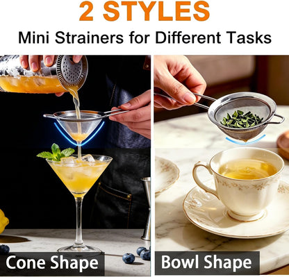 Small Fine Mesh Strainer Set, Stainless Steel Mini Sieve, Bar Strainer for Cocktail, Juice, Coffee, Tea Strainer for Loose Leaf Tea, Mini Sifter for Matcha, Flour, 2 PCS | 3.15 In Mini Strainer, for Cocktails, Loose Tea, Juice, Fits Most Cups and Mugs