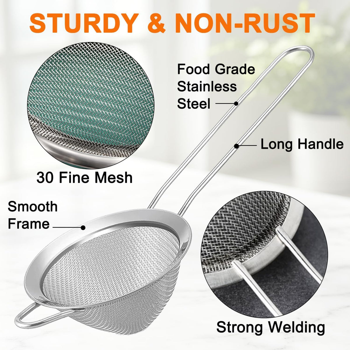 Small Fine Mesh Strainer Set, Stainless Steel Mini Sieve, Bar Strainer for Cocktail, Juice, Coffee, Tea Strainer for Loose Leaf Tea, Mini Sifter for Matcha, Flour, 2 PCS | 3.15 In Mini Strainer, for Cocktails, Loose Tea, Juice, Fits Most Cups and Mugs