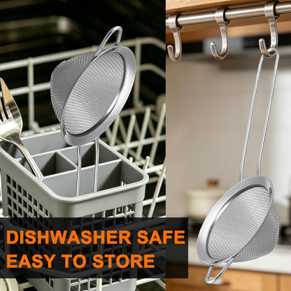 Small Fine Mesh Strainer Set, Stainless Steel Mini Sieve, Bar Strainer for Cocktail, Juice, Coffee, Tea Strainer for Loose Leaf Tea, Mini Sifter for Matcha, Flour, 2 PCS | 3.15 In Mini Strainer, for Cocktails, Loose Tea, Juice, Fits Most Cups and Mugs