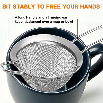 Small Fine Mesh Strainer Set, Stainless Steel Mini Sieve, Bar Strainer for Cocktail, Juice, Coffee, Tea Strainer for Loose Leaf Tea, Mini Sifter for Matcha, Flour, 2 PCS | 3.15 In Mini Strainer, for Cocktails, Loose Tea, Juice, Fits Most Cups and Mugs