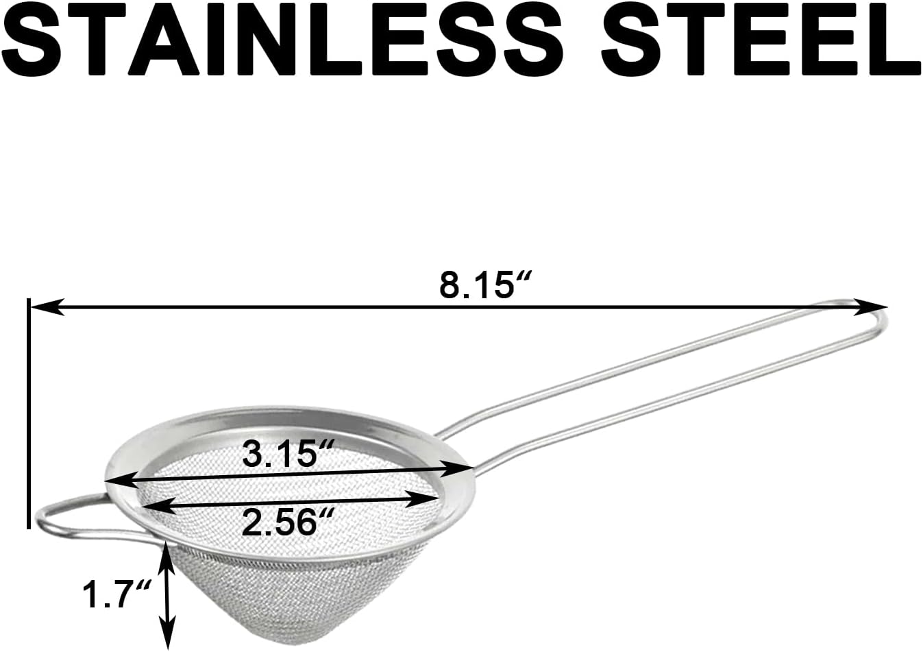 Small Fine Mesh Strainer Set, Stainless Steel Mini Sieve, Bar Strainer for Cocktail, Juice, Coffee, Tea Strainer for Loose Leaf Tea, Mini Sifter for Matcha, Flour, 2 PCS | 3.15 In Mini Strainer, for Cocktails, Loose Tea, Juice, Fits Most Cups and Mugs