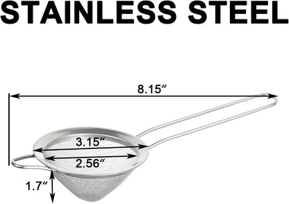 Small Fine Mesh Strainer Set, Stainless Steel Mini Sieve, Bar Strainer for Cocktail, Juice, Coffee, Tea Strainer for Loose Leaf Tea, Mini Sifter for Matcha, Flour, 2 PCS | 3.15 In Mini Strainer, for Cocktails, Loose Tea, Juice, Fits Most Cups and Mugs