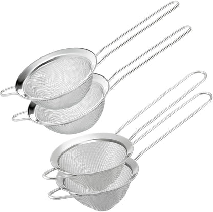 Small Fine Mesh Strainer Set, Stainless Steel Mini Sieve, Bar Strainer for Cocktail, Juice, Coffee, Tea Strainer for Loose Leaf Tea, Mini Sifter for Matcha, Flour, 2 PCS | 3.15 In Mini Strainer, for Cocktails, Loose Tea, Juice, Fits Most Cups and Mugs
