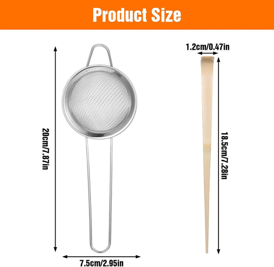 3" Matcha Sifter Small Sifter for Matchaa Strainer Small Mesh Strainer Fine Mesh Stainless Steel Tea Strainers, Bamboo Matcha Scoop Spoon Tools for Measuring